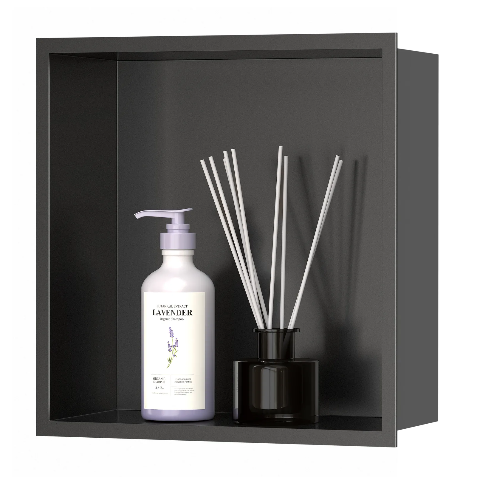 Matte black double shelf stainless steel shower niche