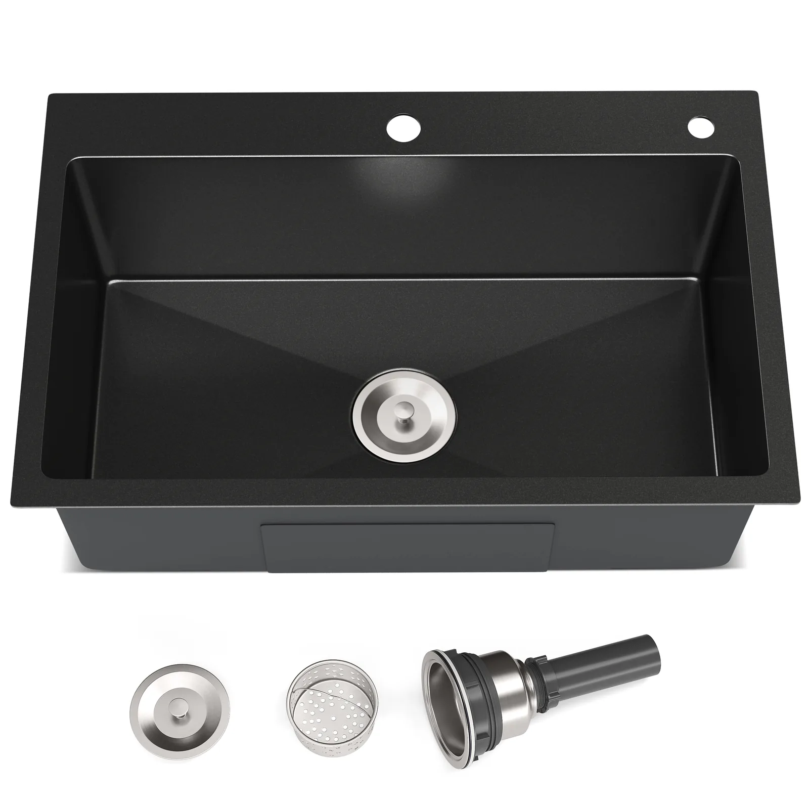 Matte black top mount stainless steel sink