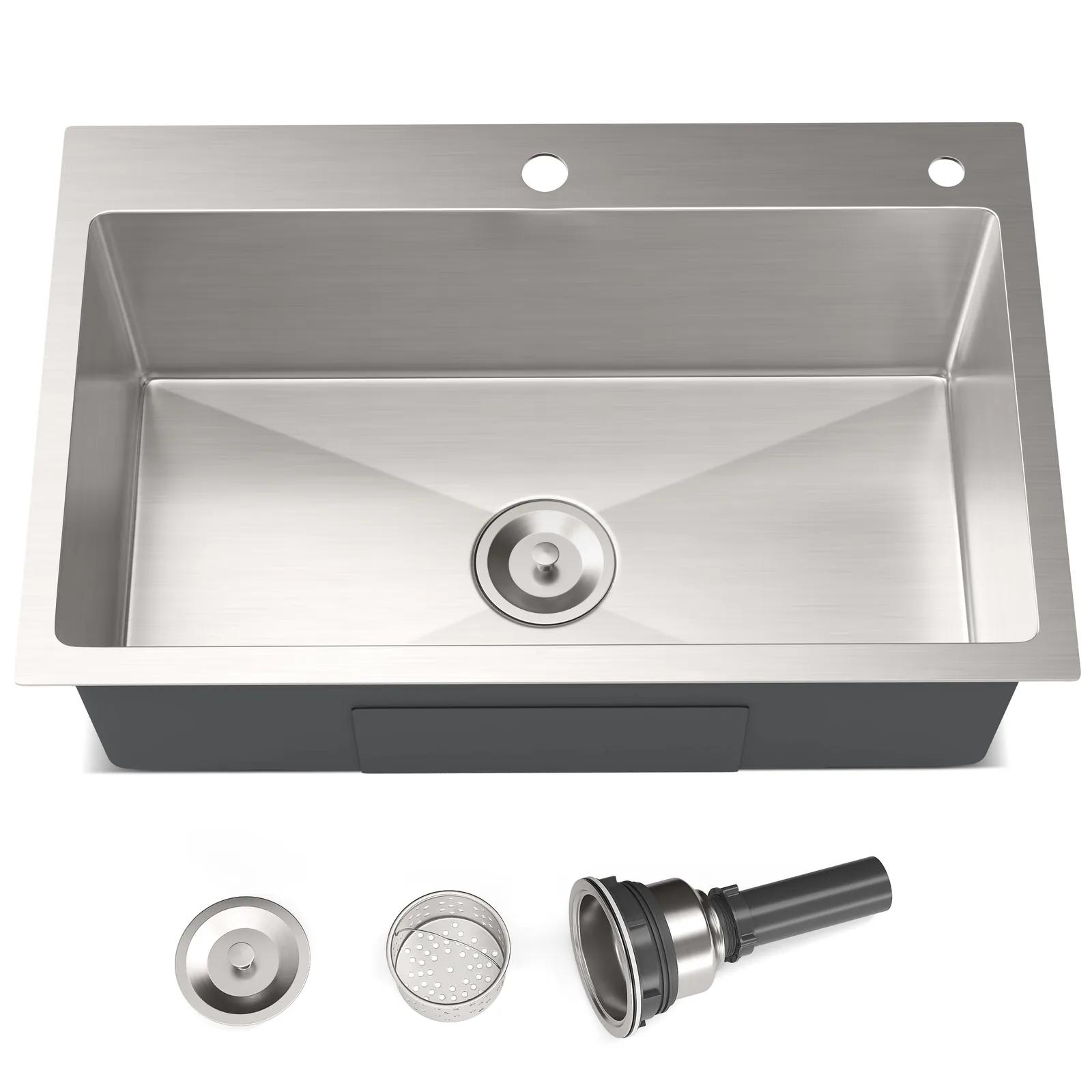 28 inch top mount single bowl stainless steel sink with drain kit
