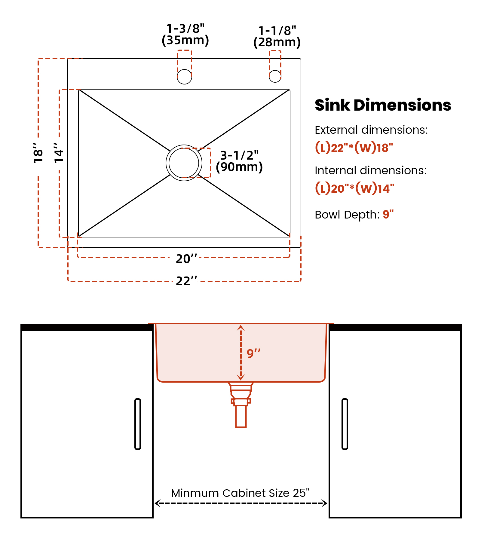 JIMU 22 x 18 x 9-Inch Drop-in Kitchen Sink, 304 Stainless Steel - Image 2